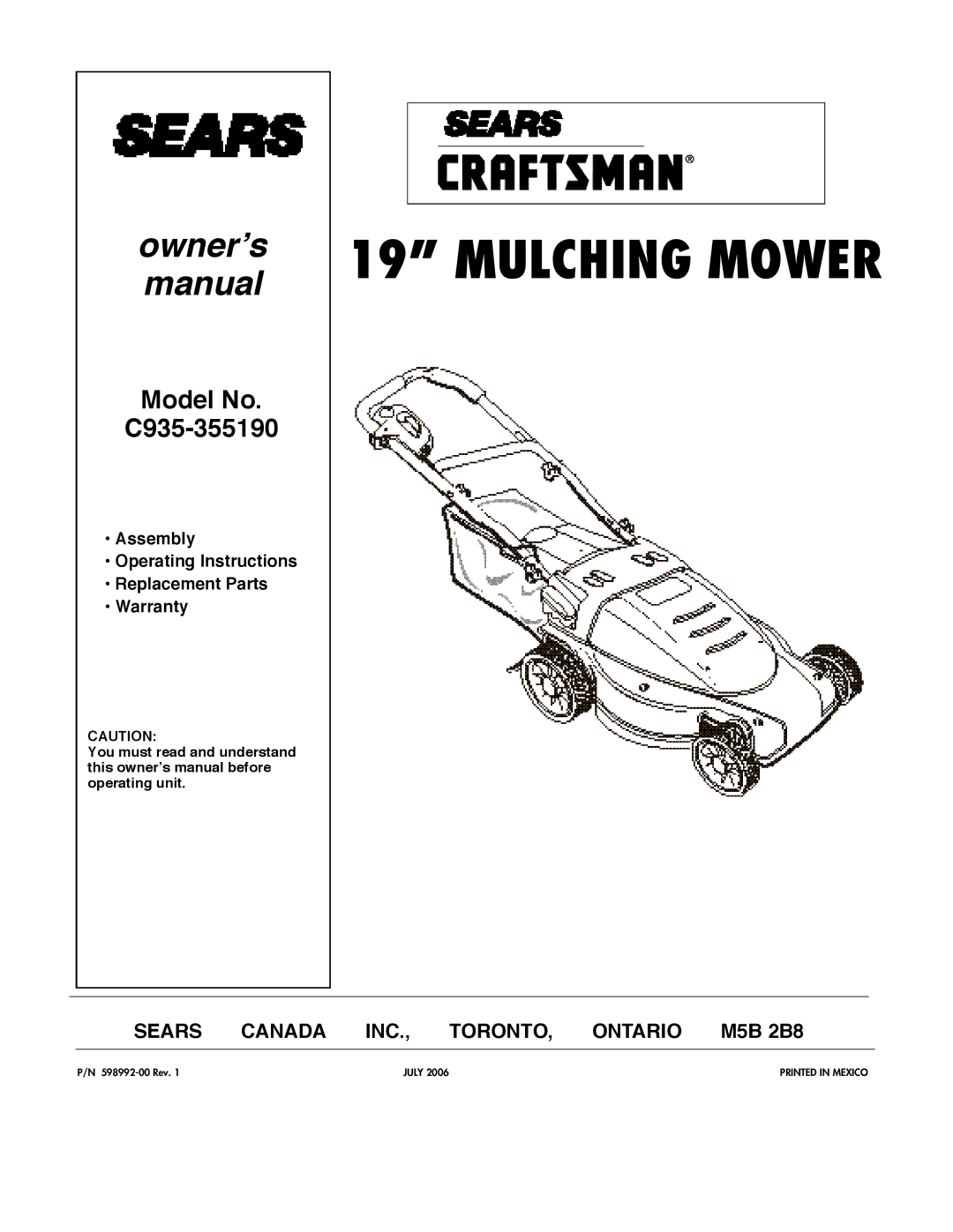 DeWalt C935-355190 owner manual Mulching Mower 