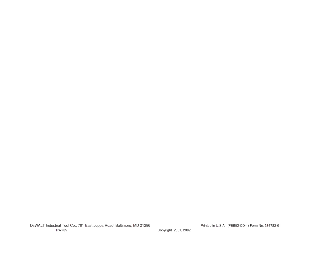 DeWalt Compound Miter Saw manual DW705 Copyright 2001 