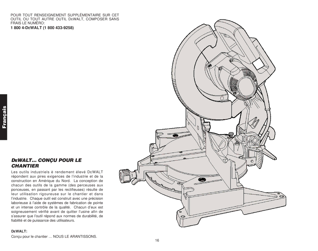 DeWalt Compound Miter Saw manual DEWALT… Conçu Pour LE Chantier, Dewalt 