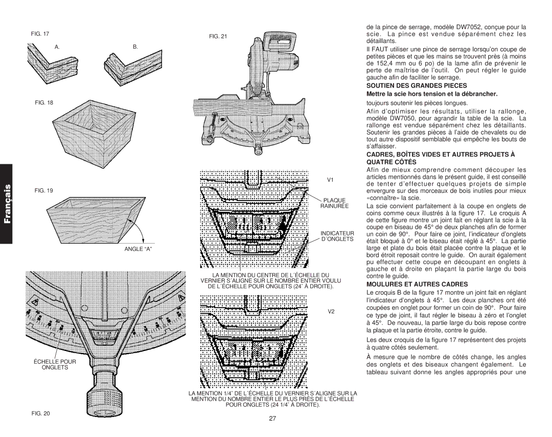 DeWalt Compound Miter Saw manual Soutien DES Grandes Pieces, CADRES, Boîtes Vides ET Autres Projets À Quatre Côtés 