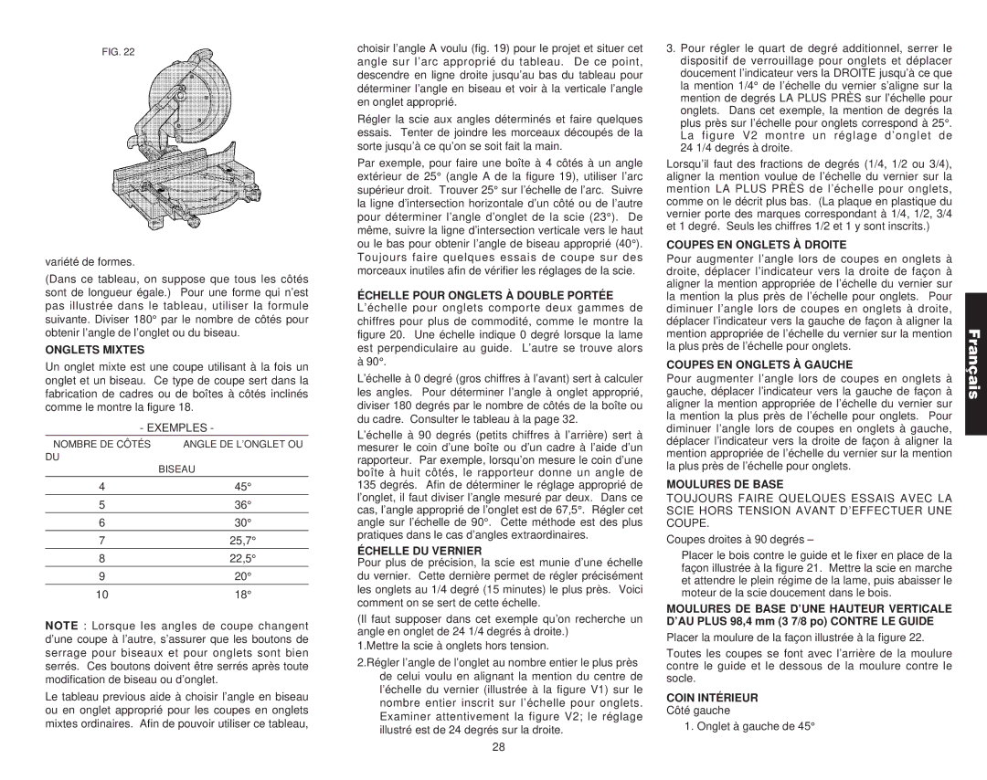 DeWalt Compound Miter Saw manual Onglets Mixtes, Échelle DU Vernier, Coupes EN Onglets À Droite, Coupes EN Onglets À Gauche 