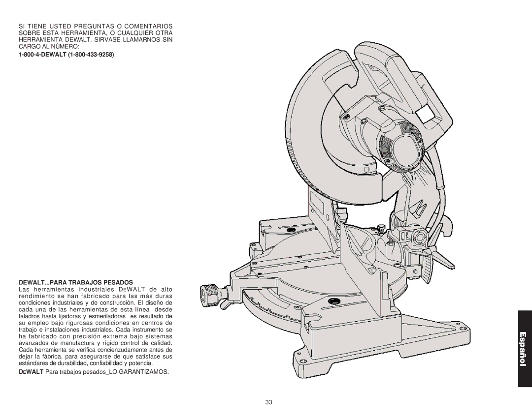 DeWalt Compound Miter Saw manual Dewalt, DEWALT...PARA Trabajos Pesados 