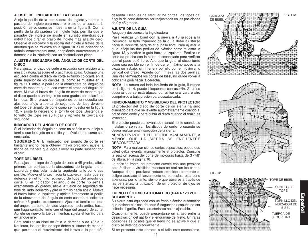 DeWalt Compound Miter Saw manual Ajuste DEL Indicador DE LA Escala, Ajuste a Escuadra DEL Ángulo DE Corte DEL Disco 