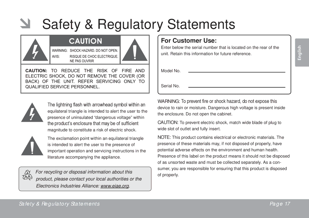 DeWalt CSMP145 instruction manual ÂÂ Safety & Regulatory Statements, For Customer Use 