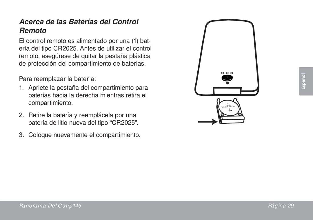 DeWalt CSMP145 instruction manual Acerca de las Baterías del Control Remoto, Para reemplazar la batería 