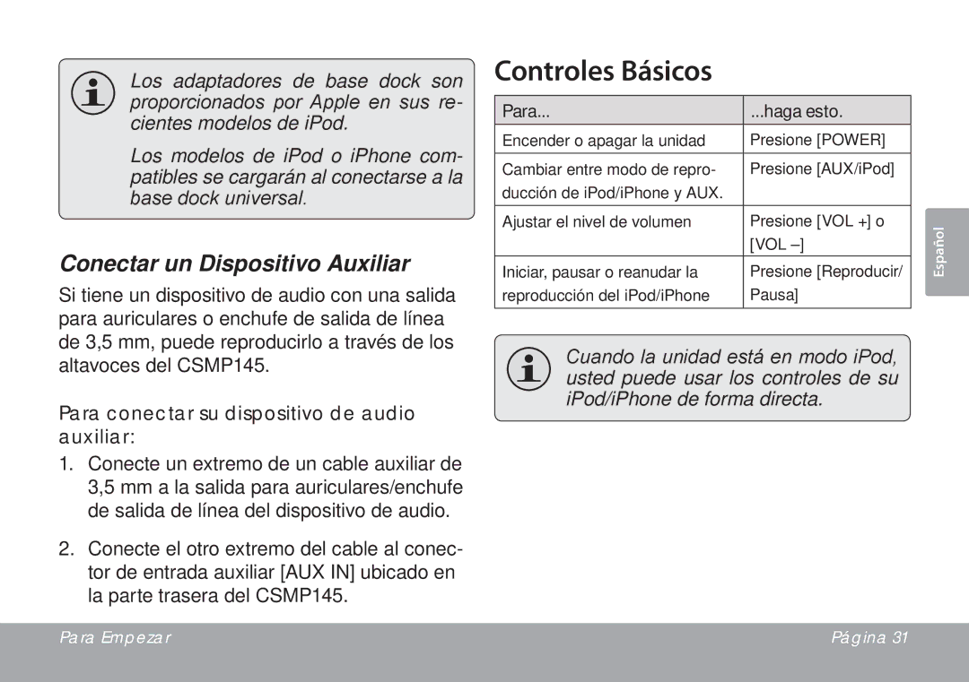 DeWalt CSMP145 Controles Básicos, Conectar un Dispositivo Auxiliar, Para conectar su dispositivo de audio auxiliar 