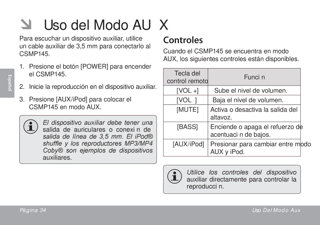 DeWalt CSMP145 instruction manual ÂÂ Uso del Modo AUX 