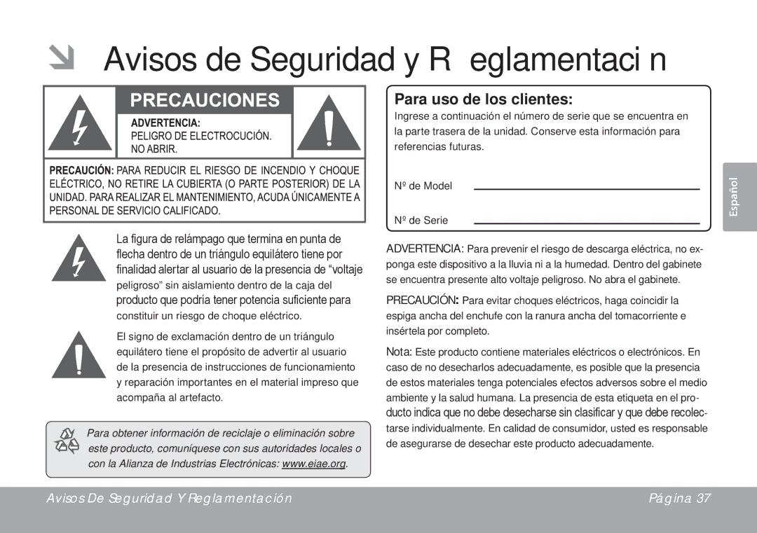 DeWalt CSMP145 instruction manual ÂÂ Avisos de Seguridad y Reglamentación, Para uso de los clientes 