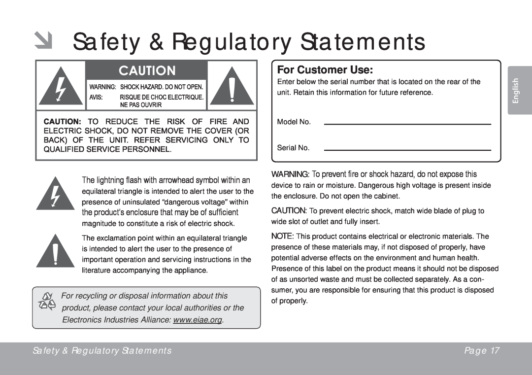 DeWalt CSMP145 instruction manual ÂÂ Safety & Regulatory Statements, For Customer Use, Page 