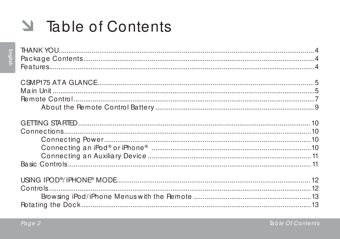 DeWalt CSMP175 instruction manual ÂÂ Table of Contents 