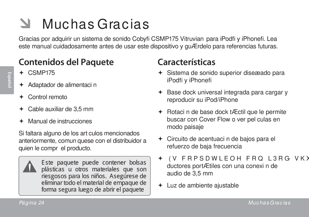 DeWalt CSMP175 instruction manual ÂÂ Muchas Gracias, Contenidos del Paquete, Características 