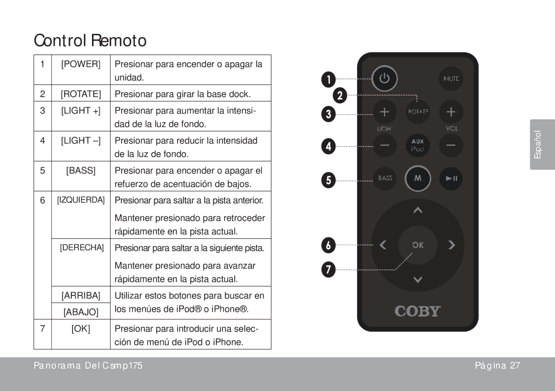 DeWalt CSMP175 instruction manual Control Remoto, Arriba 