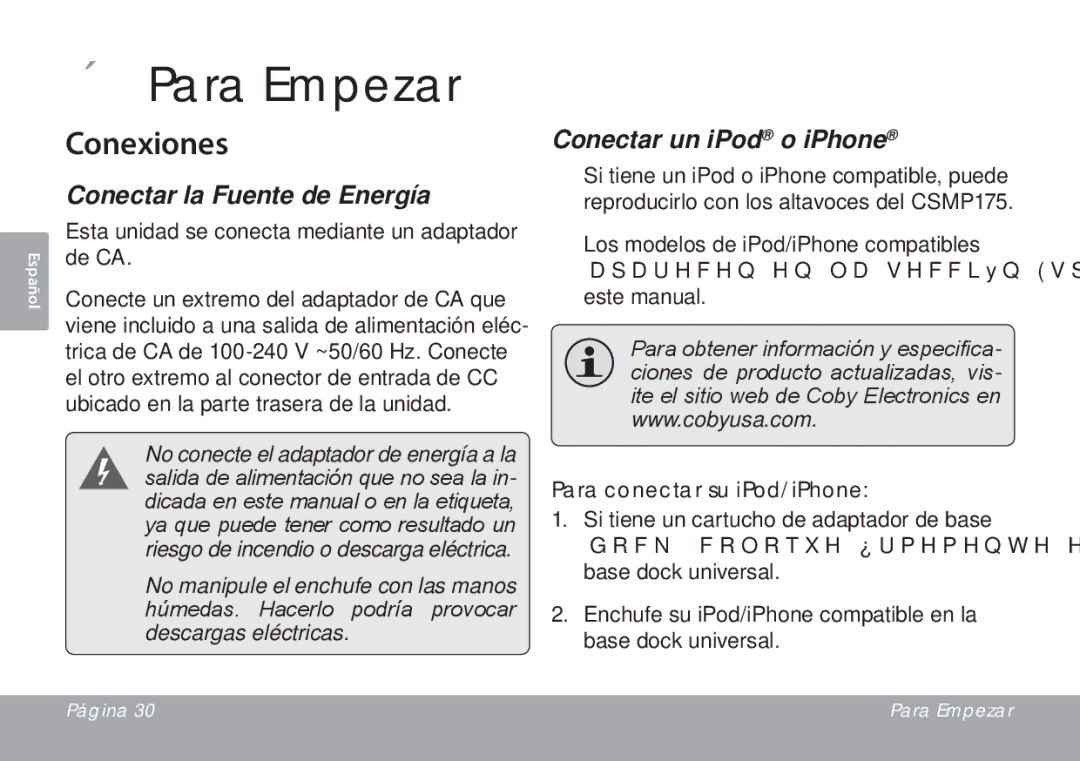 DeWalt CSMP175 instruction manual ÂÂ Para Empezar, Conexiones, Conectar la Fuente de Energía, Conectar un iPod o iPhone 