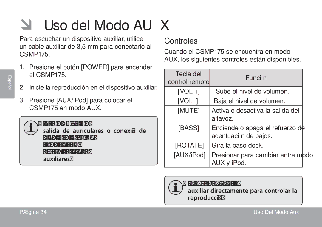 DeWalt CSMP175 instruction manual ÂÂ Uso del Modo AUX 