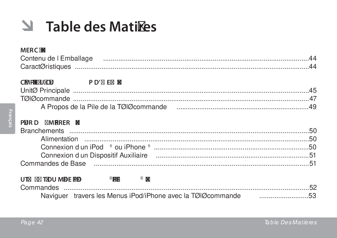 DeWalt ÂÂ Table des Matières, Merci, CSMP175 en un Coup d’Oeil, Pour Démarrer, Utilisation du Mode iPod/iPhone 