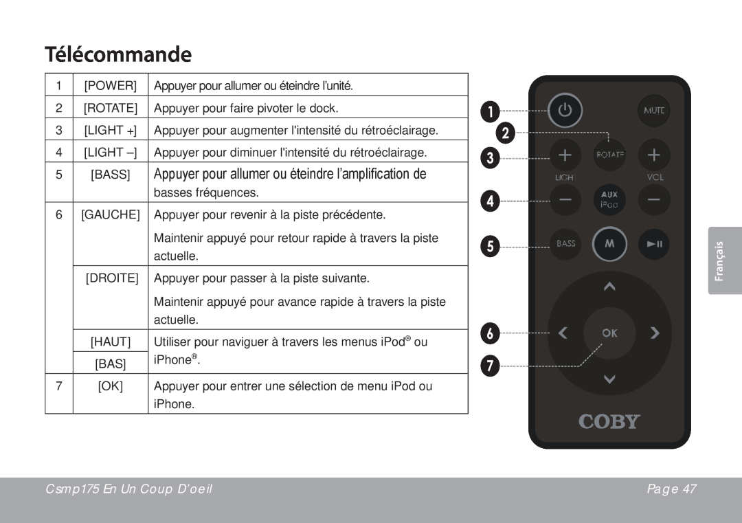 DeWalt CSMP175 instruction manual Télécommande 