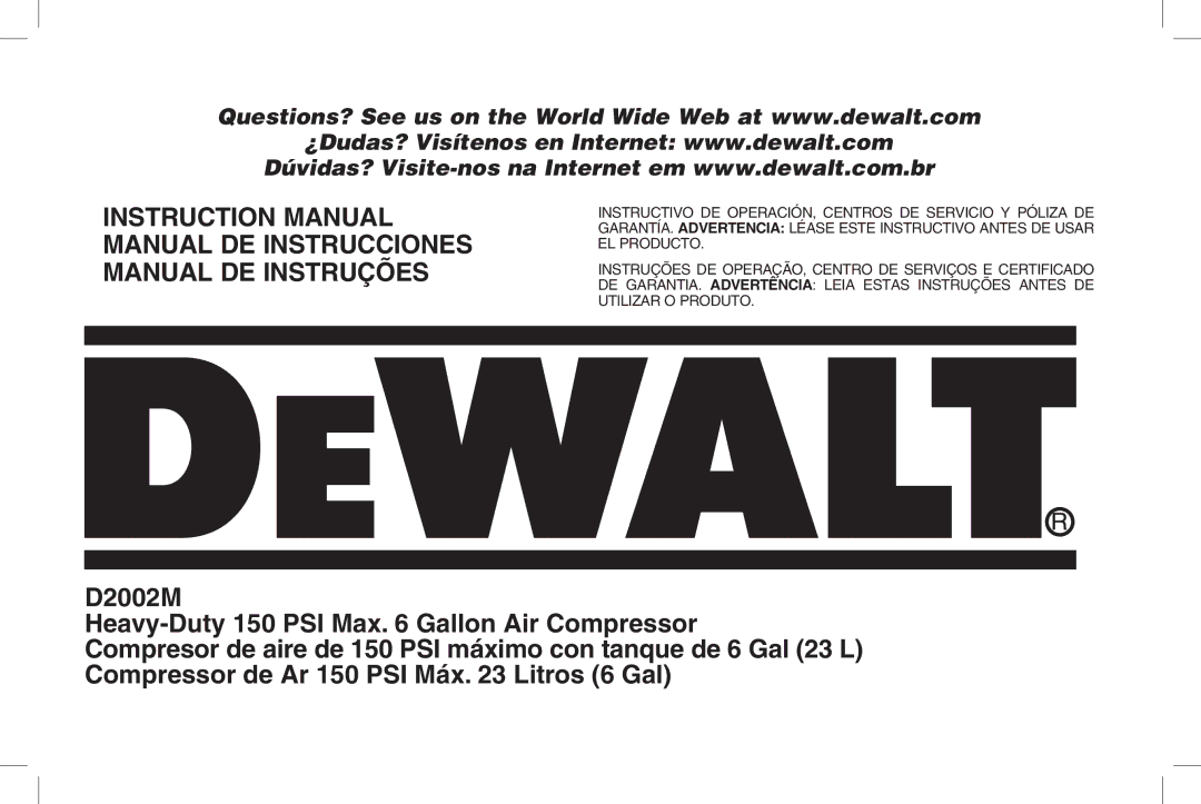 DeWalt D2002M instruction manual Manual DE Instruções 