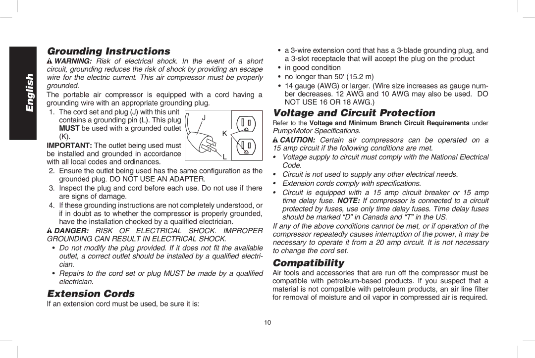 DeWalt D2002M instruction manual Grounding Instructions, Voltage and Circuit Protection, Extension Cords, Compatibility 