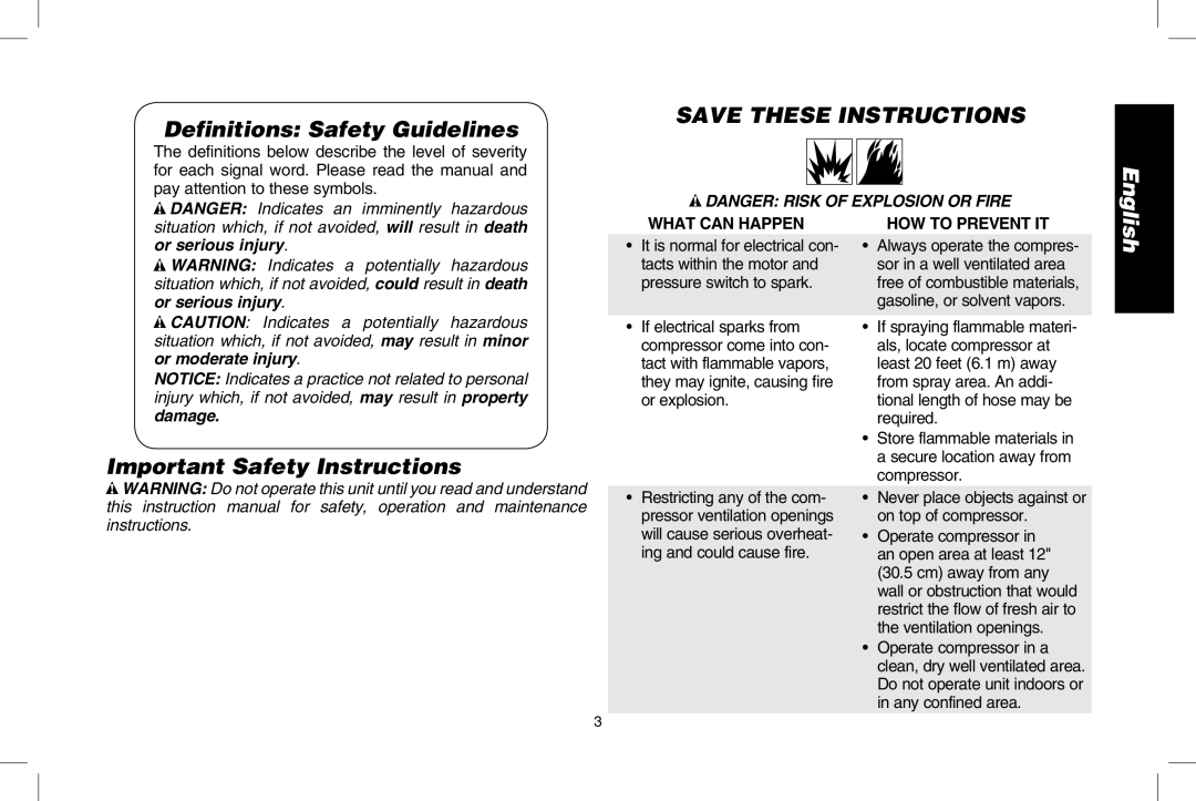 DeWalt D2002M Definitions Safety Guidelines, Important Safety Instructions, What can happen How to prevent it 