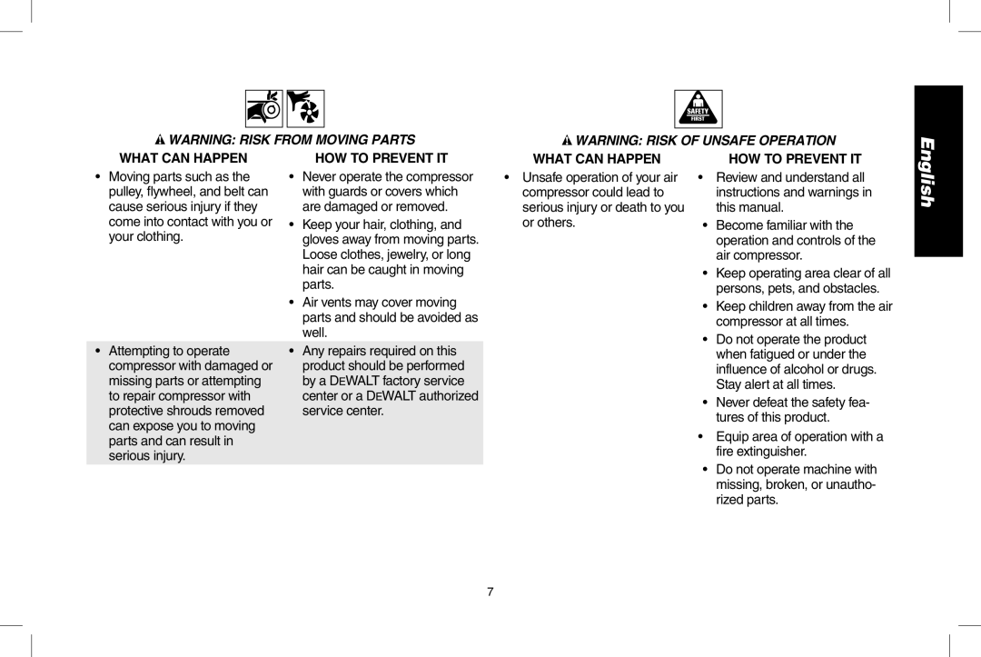 DeWalt D2002M instruction manual Keep children­ away from the air compressor at all times 