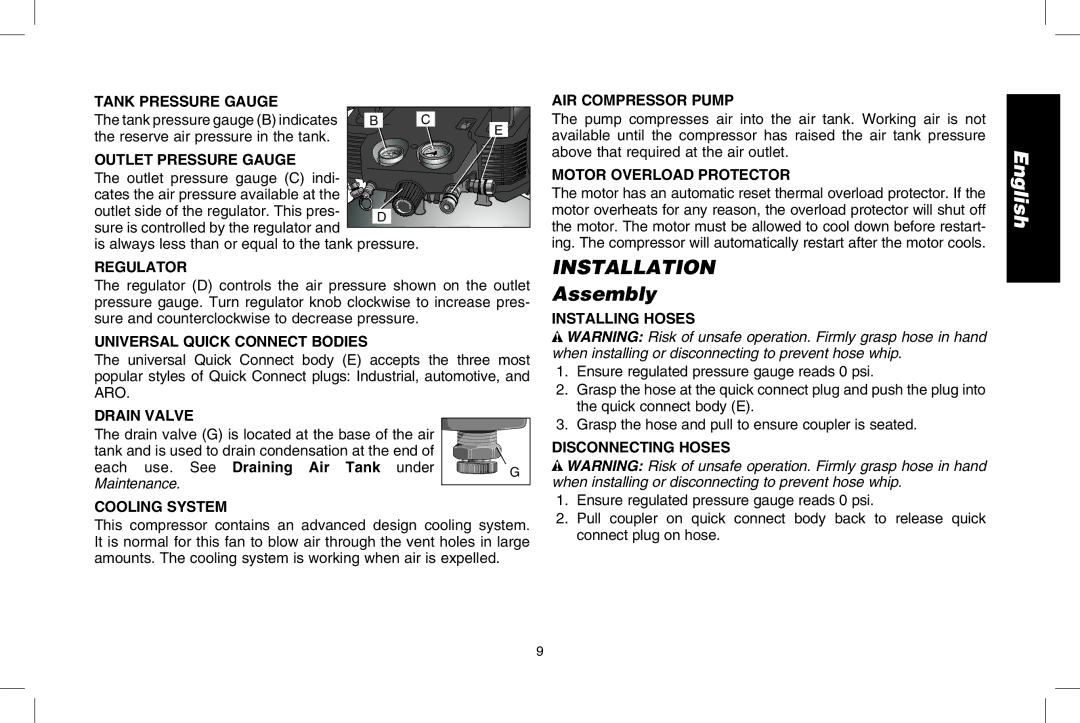 DeWalt D2002M instruction manual Installation, Assembly 