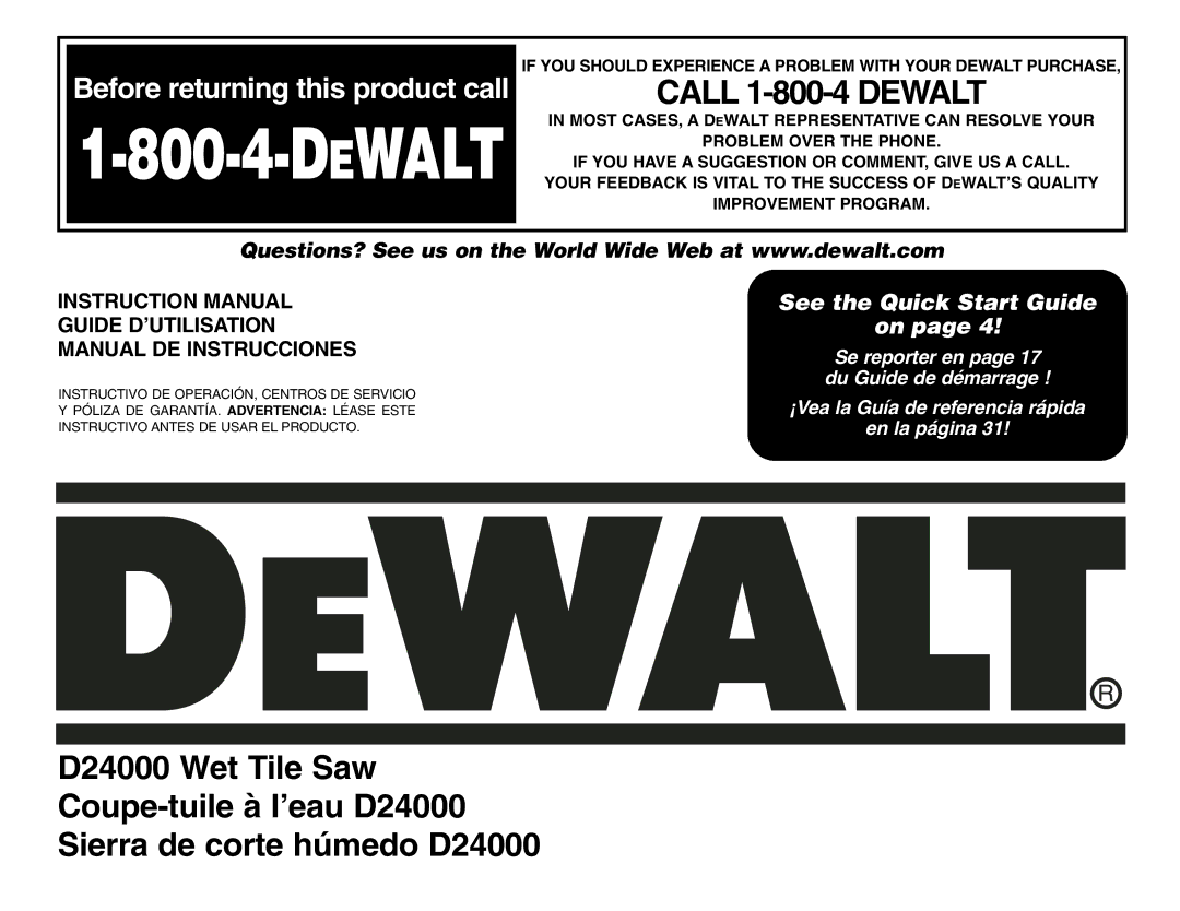 DeWalt D24000 instruction manual Dewalt 