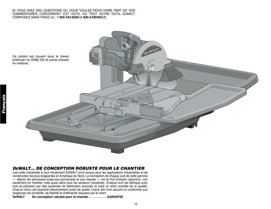 DeWalt D24000 instruction manual Français, DEWALT… DE Conception Robuste Pour LE Chantier, Ewalt 