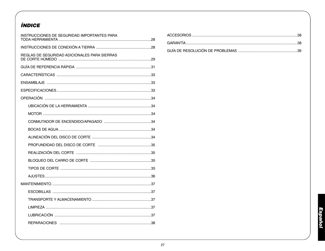 DeWalt D24000 instruction manual Índice 