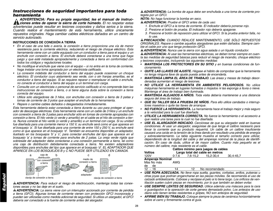 DeWalt D24000 instruction manual Instrucciones DE Conexión a Tierra, 120V 15,2 15,2-30,4, Más No más 