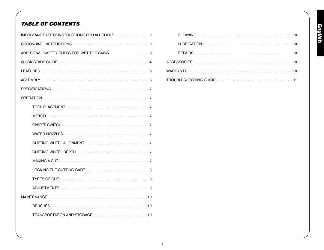 DeWalt D24000R instruction manual Table of Contents 