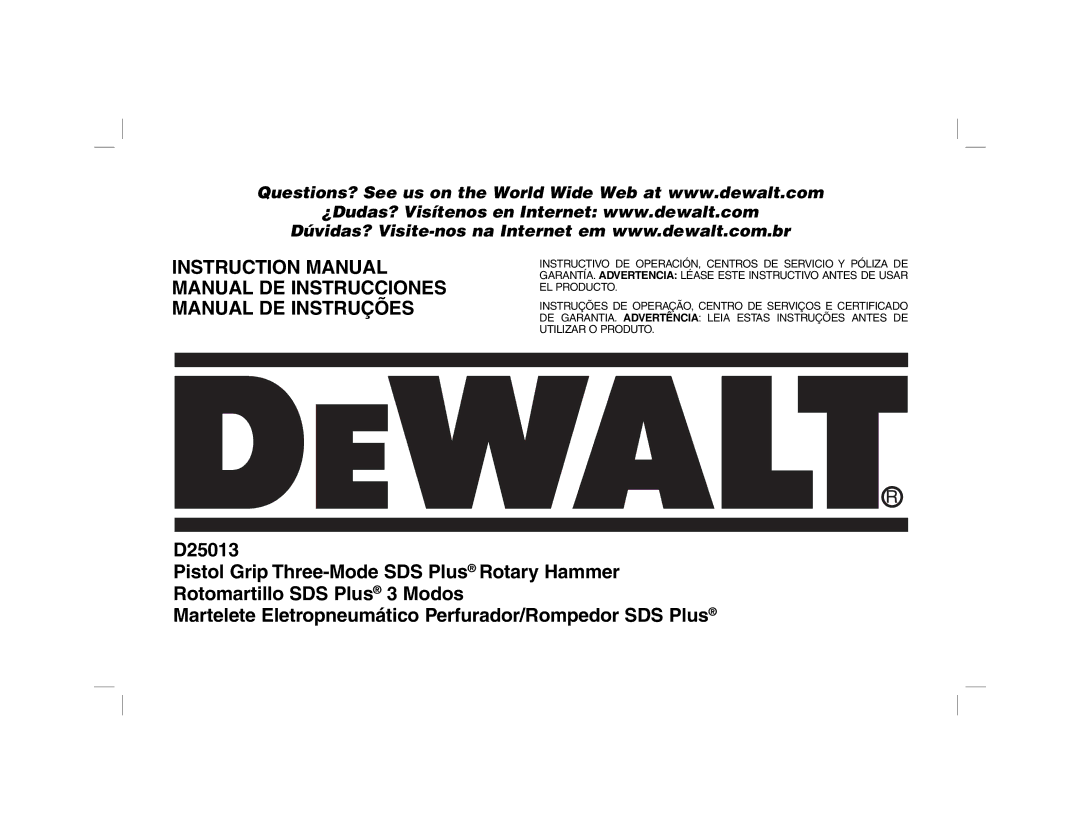 DeWalt D25013 instruction manual 