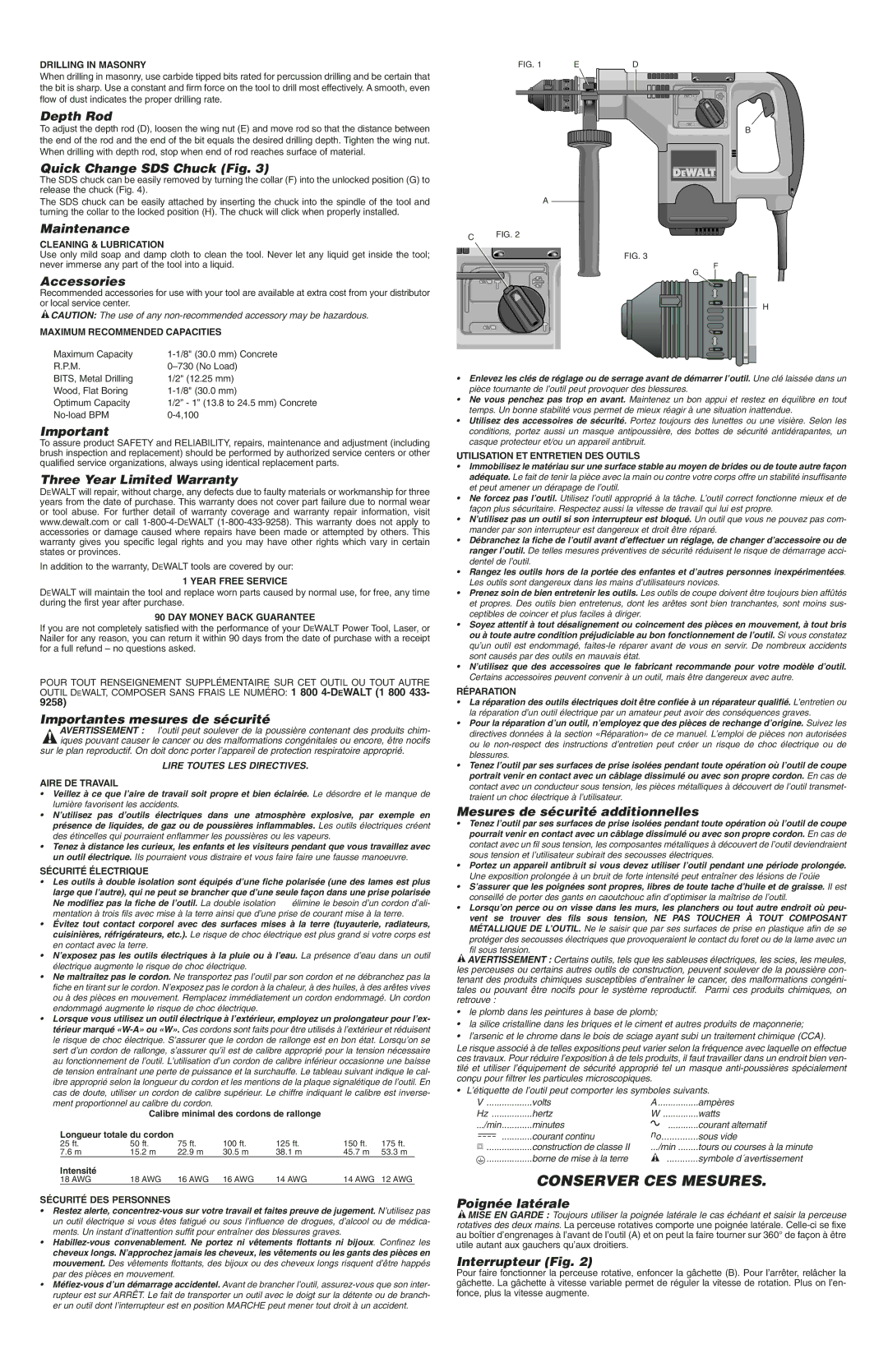 DeWalt D25404 Depth Rod, Quick Change SDS Chuck Fig, Maintenance, Accessories, Three Year Limited Warranty 