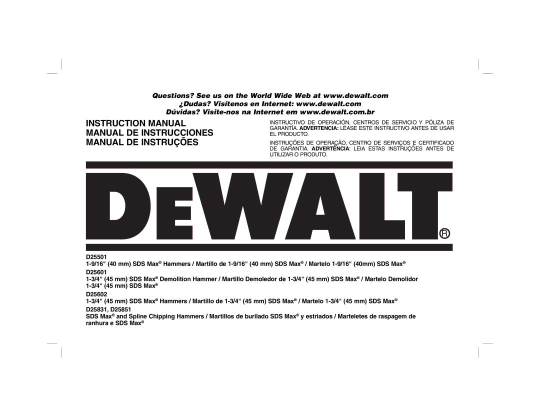 DeWalt D25601 instruction manual 