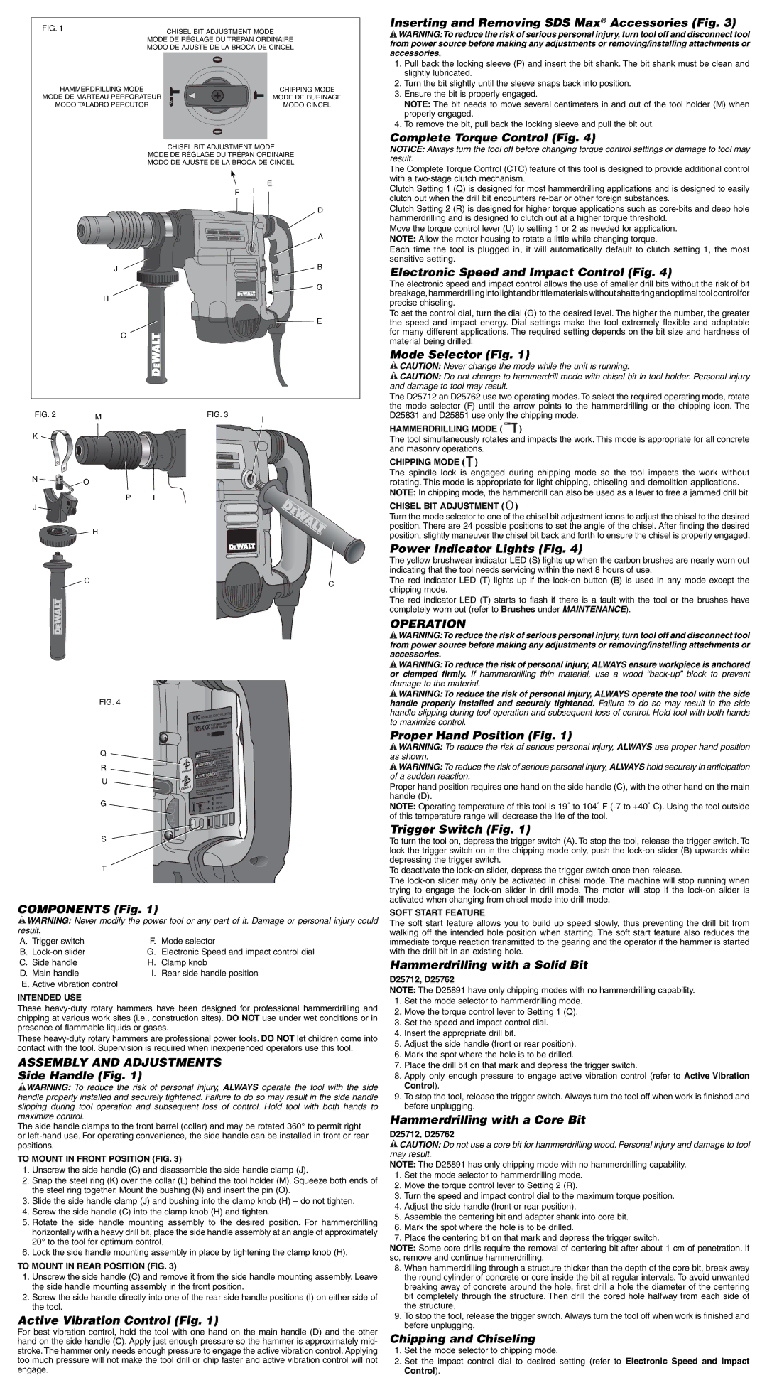 DeWalt D25891K instruction manual Assembly and Adjustments, Operation 