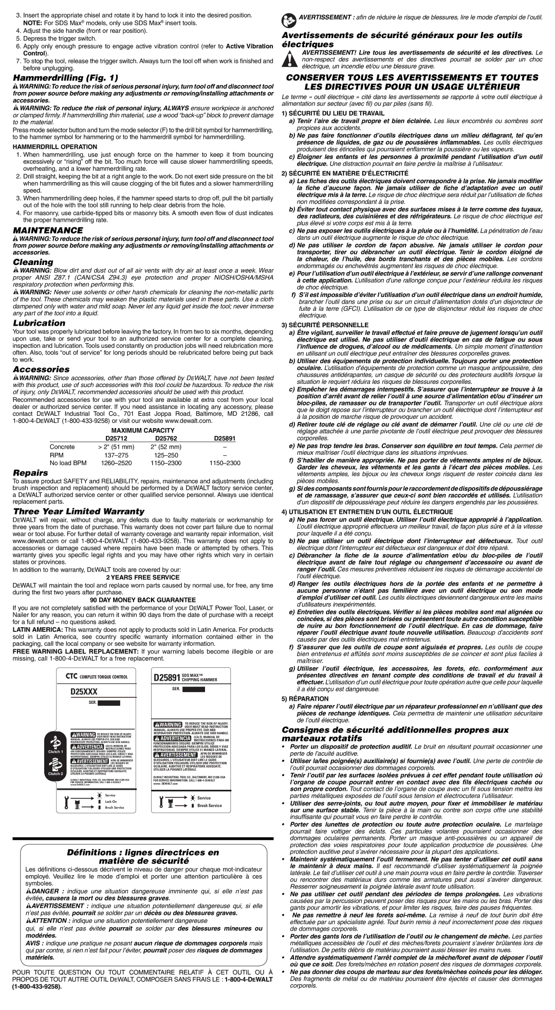 DeWalt D25891K instruction manual Maintenance 