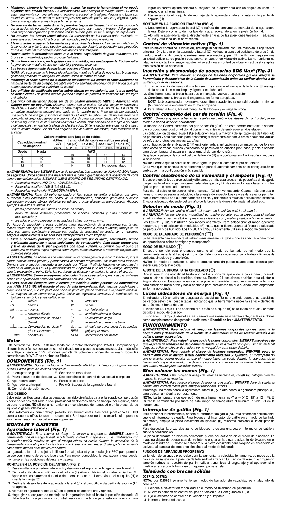 DeWalt D25891K instruction manual Montaje Y Ajustes, Funcionamiento 