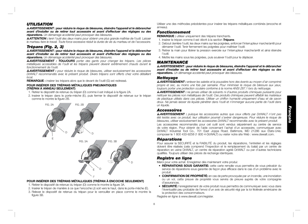 DeWalt D25980 instruction manual Utilisation 