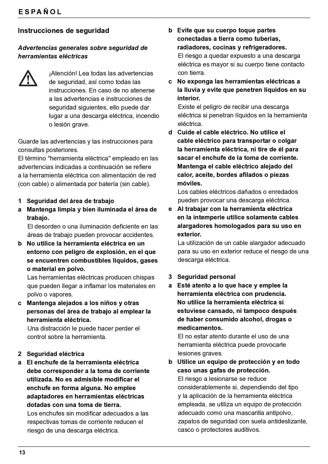 DeWalt D25980 manual Instrucciones de seguridad, Seguridad eléctrica 