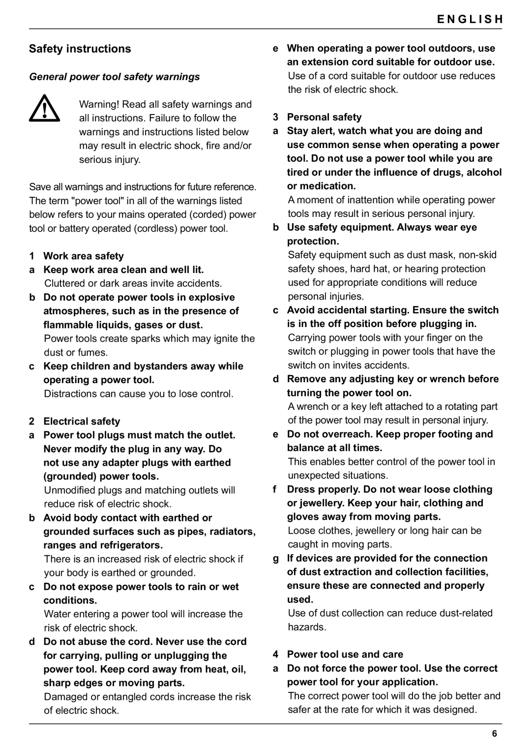 DeWalt D25980 manual Safety instructions, General power tool safety warnings 