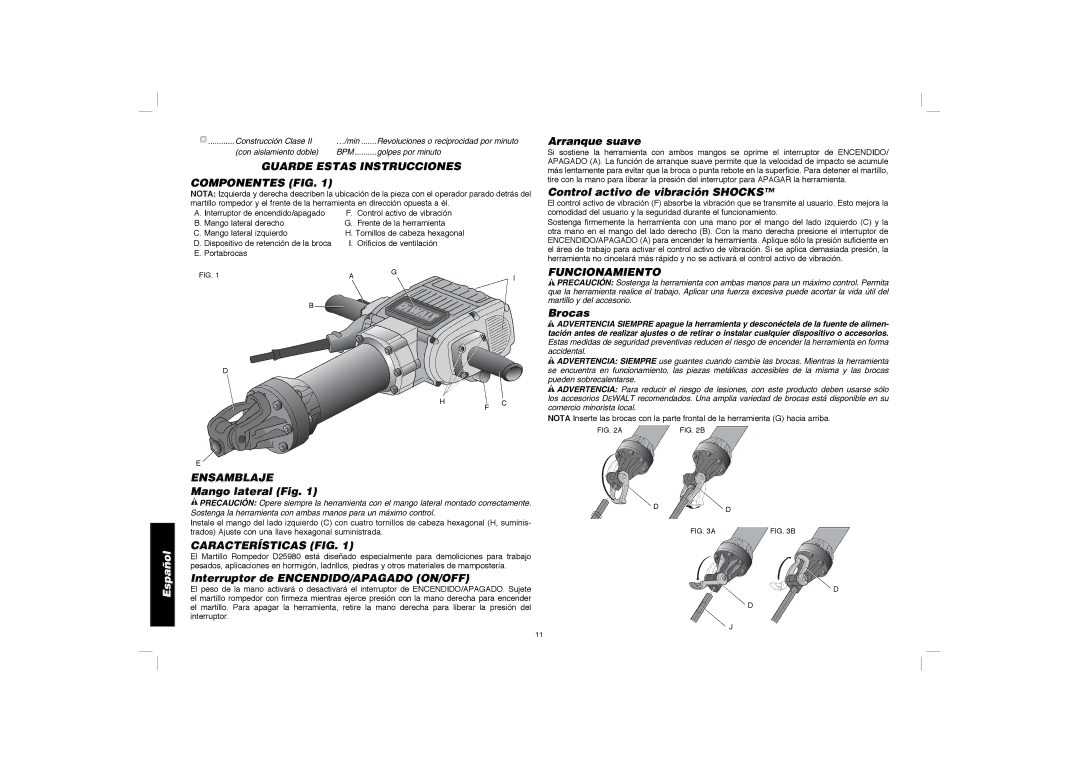 DeWalt D25980K Guarde Estas Instrucciones Componentes FIG, Ensamblaje, Características FIG, Funcionamiento 