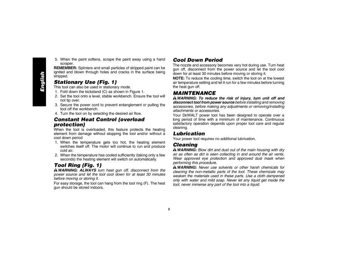 DeWalt D26411 instruction manual Maintenance 