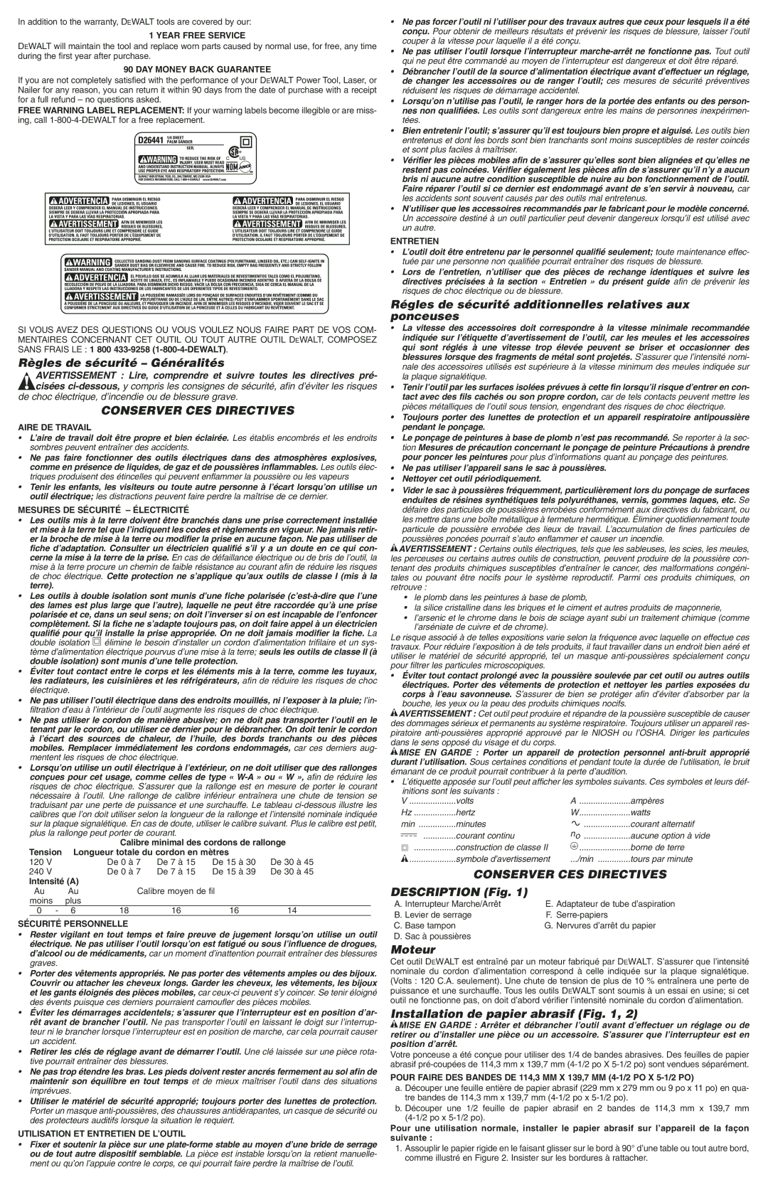 DeWalt D26441K instruction manual Conserver CES Directives 