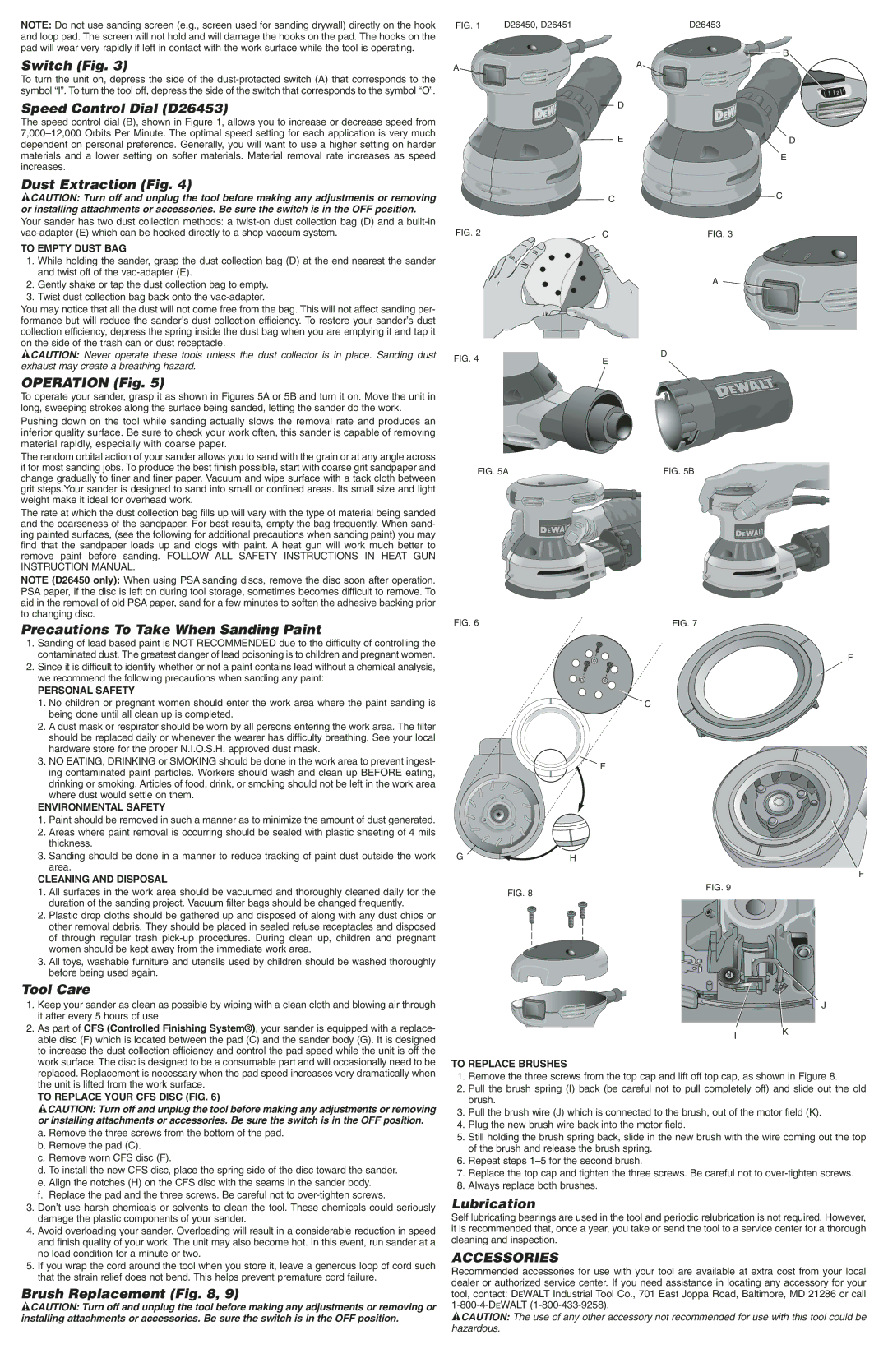 DeWalt D26451K instruction manual Accessories 