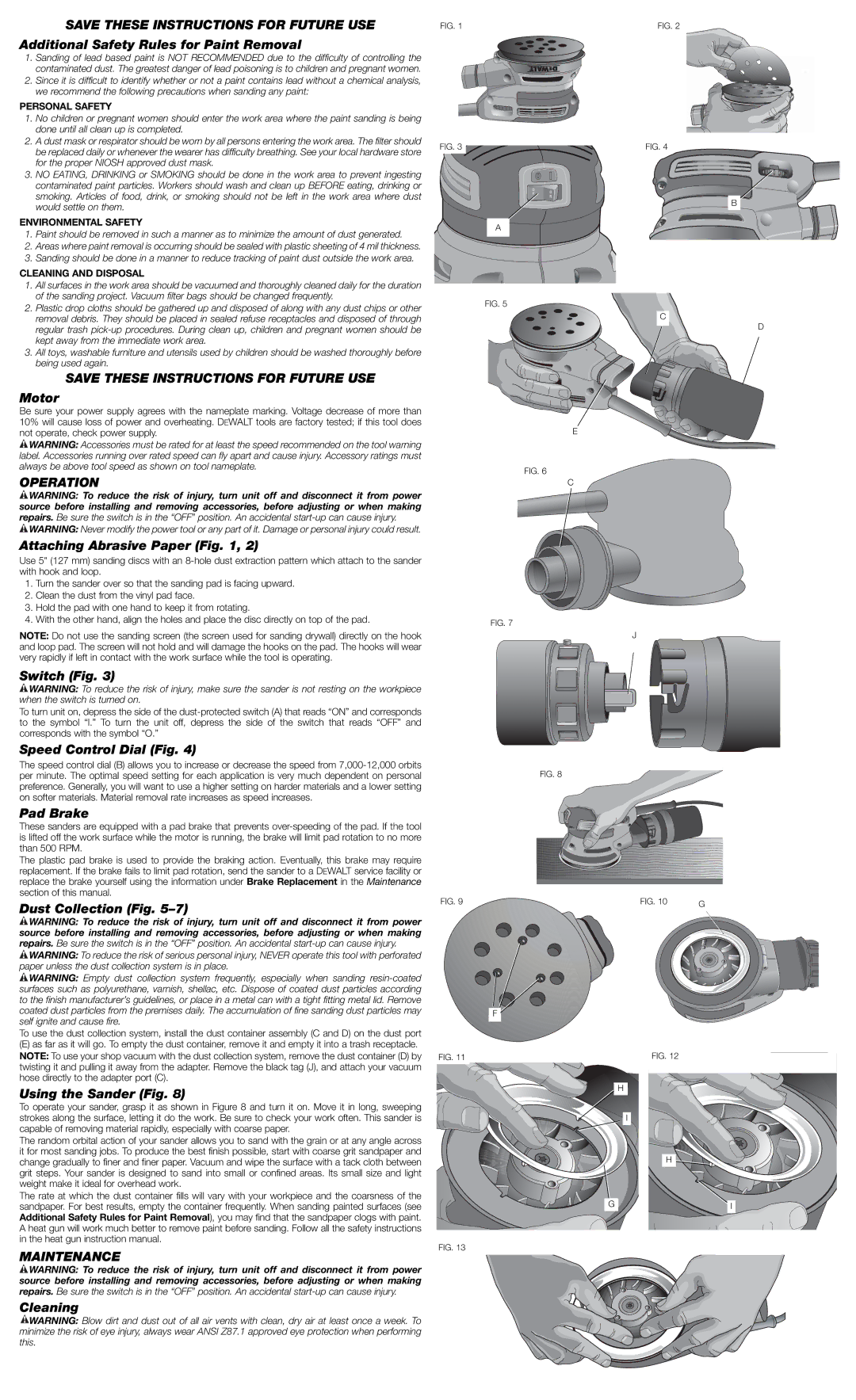 DeWalt D26456 instruction manual Save These Instructions for Future USE, Operation, Maintenance 