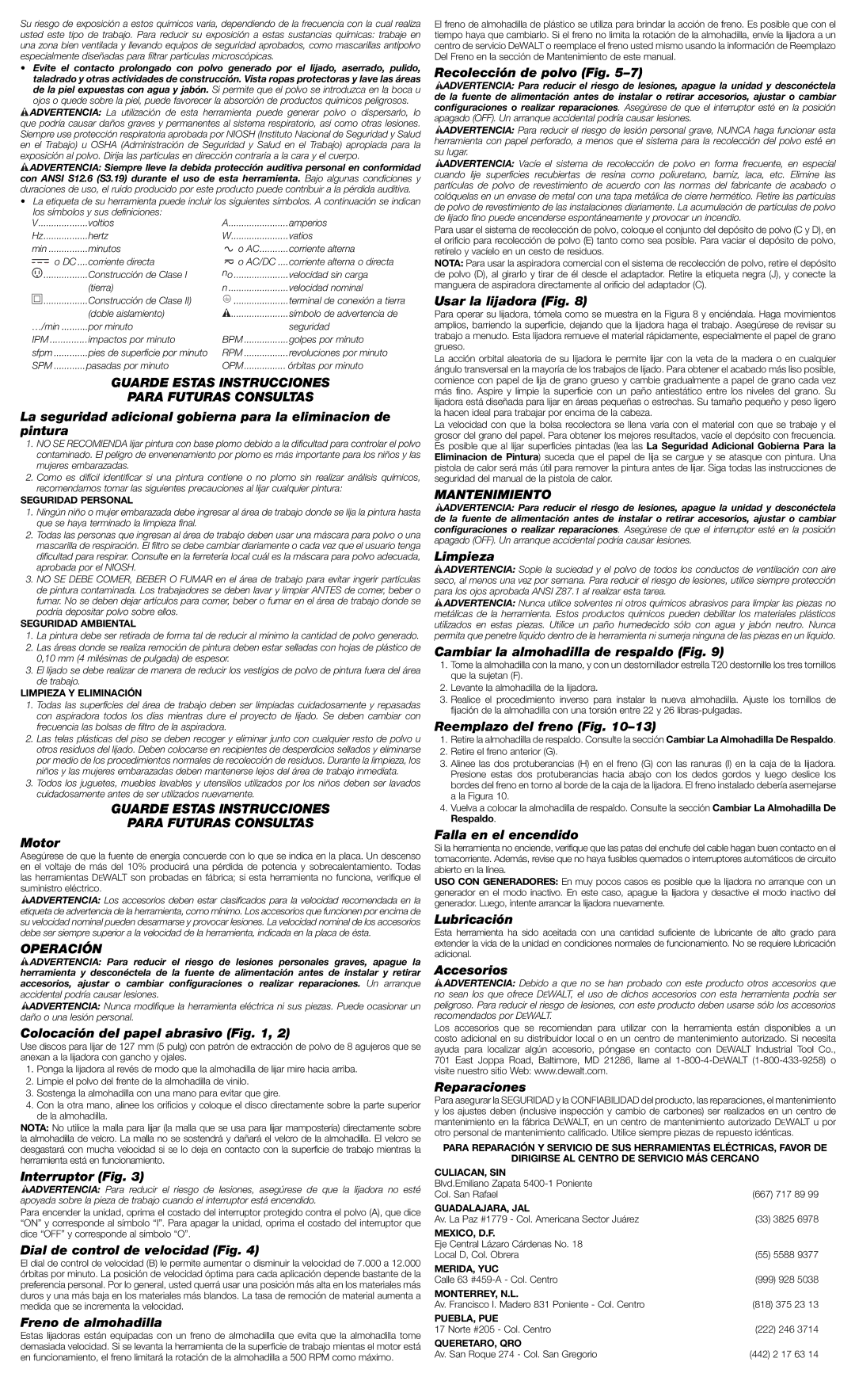 DeWalt D26456 instruction manual Guarde Estas Instrucciones Para Futuras Consultas, Operación, Mantenimiento 