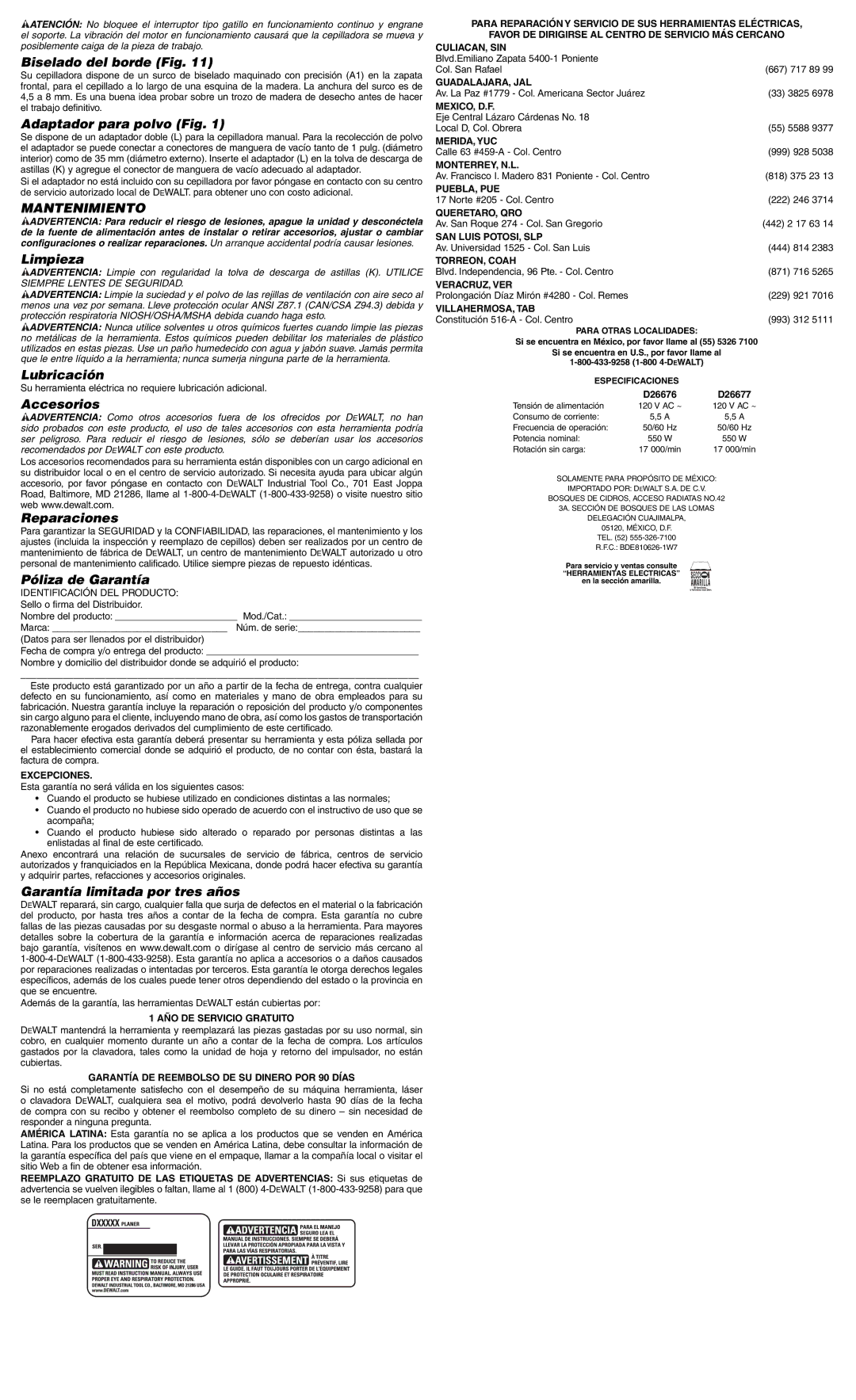 DeWalt D26676 instruction manual Mantenimiento 