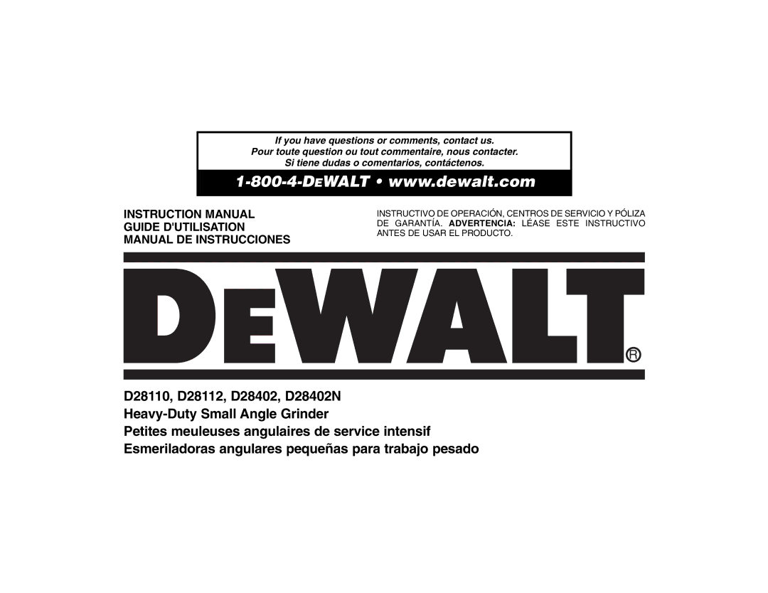 DeWalt D28402N, D28112 instruction manual Guide Dutilisation Manual DE Instrucciones 