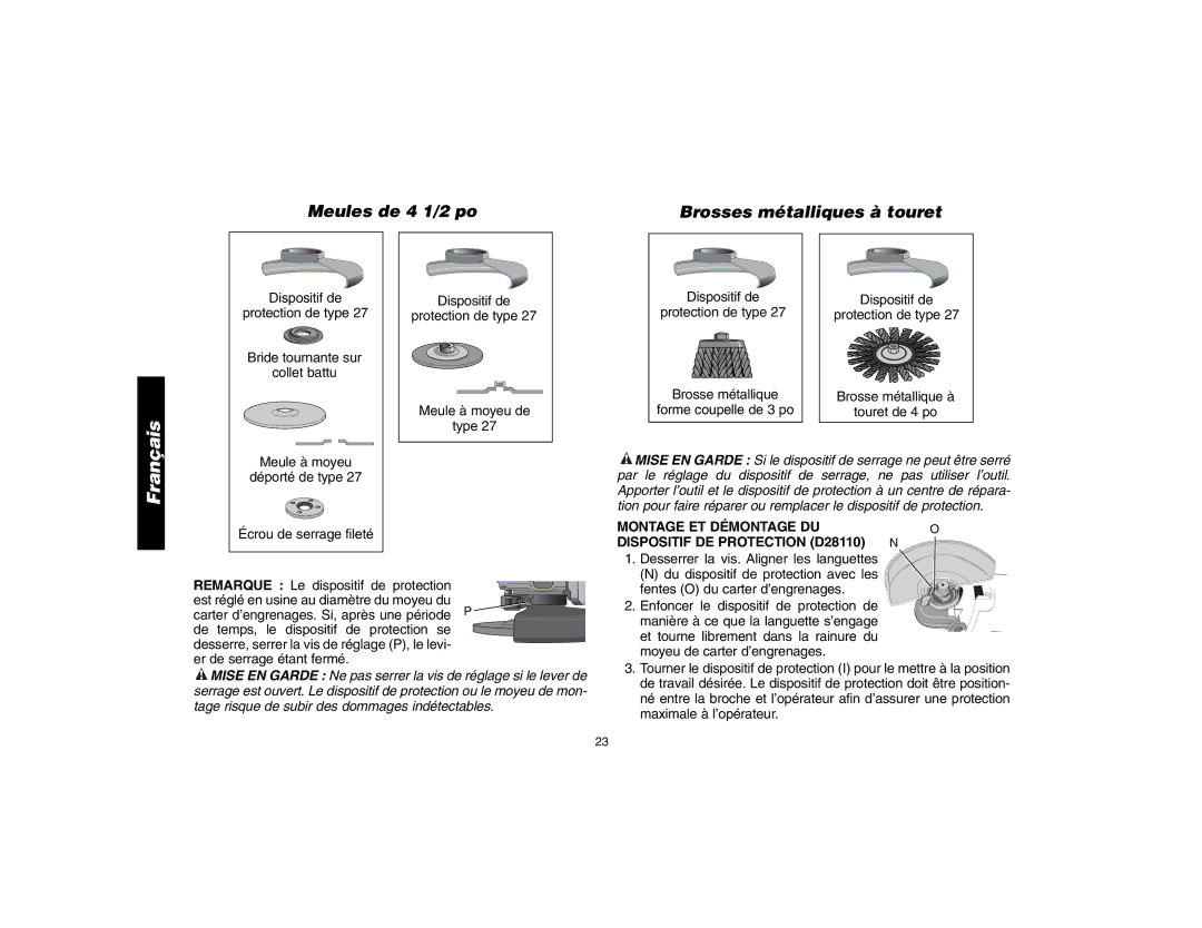 DeWalt D28112, D28402N instruction manual Dispositif de, Montage ET Démontage DU Dispositif DE Protection D28110 