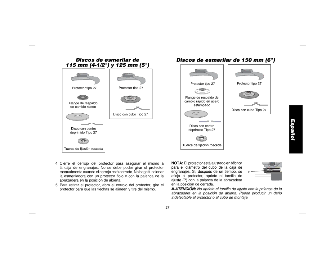 DeWalt D28114R instruction manual Cierre el cerrojo del protector para asegurar el mismo a 