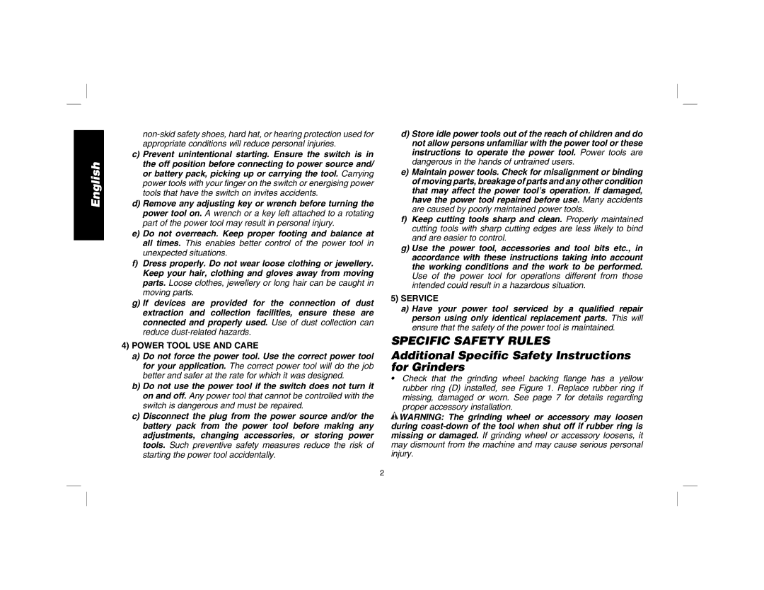 DeWalt D28114R Specific Safety Rules, Additional Specific Safety Instructions for Grinders, Power Tool USE and Care 